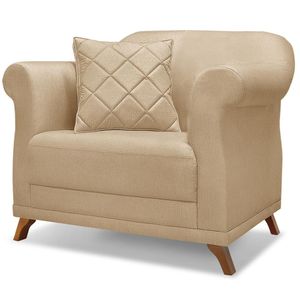 Poltrona Decorativa Retro Polo Com Almofada Linho Ezz