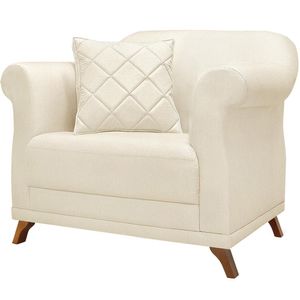 Poltrona Decorativa Retro Polo Com Almofada Linho Ezz