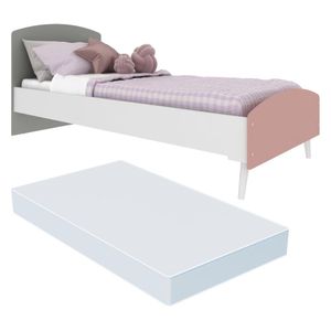 Cama Solteiro com Colchão Incluso 78x188cm 100% MDF Doçura Multimóveis Branca/Cinza/Rosa