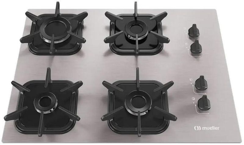 Fogão Cooktop Mueller 4 Bocas Com Queimador Ultra Chama Bivolt CinzaMCG4BK