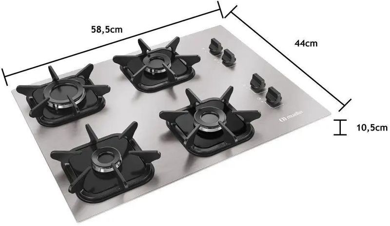 Fogão Cooktop Mueller 4 Bocas Com Queimador Ultra Chama Bivolt CinzaMCG4BK