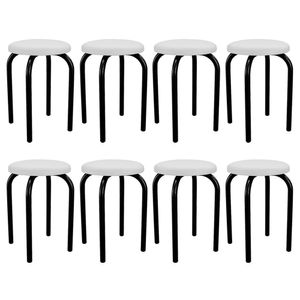 Kit 8 Banquetas Baixas Empilháveis em Aço Maviê Sintético Branco/Preto - Mpozenato