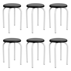 Kit 6 Banquetas Baixas Empilháveis em Aço Maviê Sintético Preto/Branco - Mpozenato