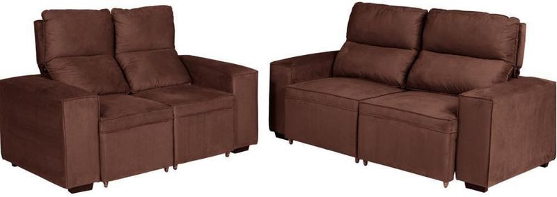Conjunto de Sofá 2 e 3 Lugares Retrátil e Reclinável Coimbra Berflex0129 Veludo Marrom
