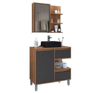 Gabinete 80 cm Espelheira e Cuba Preta CJ2001 FAEM