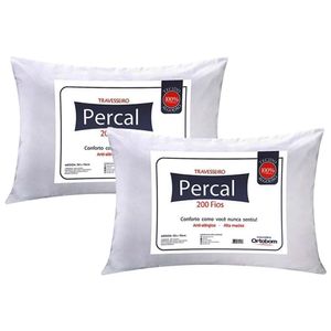 Travesseiro Fibras Siliconadas Plus Percal 200 Fios Kit C/ 2 Un 70x50x15 - Ortobom