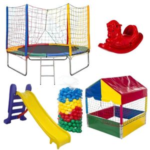 Kit Pula Pula 2,44m + Piscina De Bolinhas 1,00m + 500 Bolinhas + Escorregador Médio + Gangorra 1 L