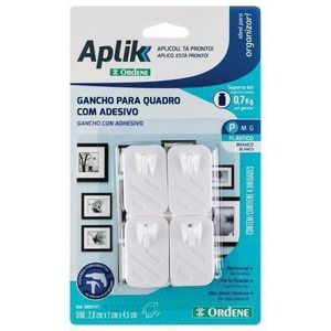 Gancho Plástico Adesivo Aplik Para Quadro P 4 unidade Branco