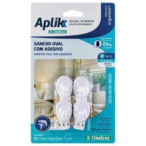 Gancho Plástico Aplik Oval Com Adesivo 4Un Branco