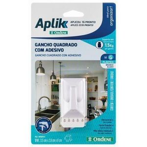 Gancho Plástico Aplik Quadrado Adesivo Removivel G 1 Unidade Branco
