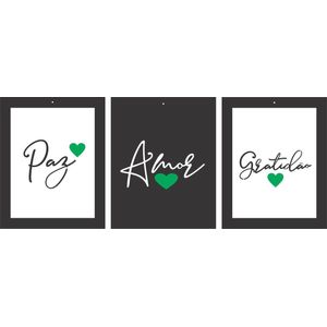 Quadro Decorativo Dmadero Paz Amor Gratidão 20x25x6cm Kit com 3 Peças