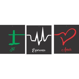 Quadro Decorativo Dmadero Fe, Esperança, Amor 26x30x6cm Kit com 3 Peças