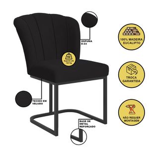 Cadeira Jantar Flor Mesa Cozinha Reforçada Base Metal Preta
