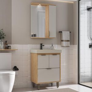 Gabinete de Banheiro com Cuba e Espelheira com LED 59cm Multimóveis CR10138
