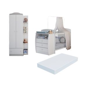 Berço Cômoda com Colchão Incluso e Guarda-Roupa 2 Portas 1 Gaveta Multimóveis MP4348