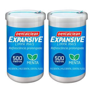 Kit 2 Fio Dental 500m  Fita Larga Expansive Menta Dentalclean