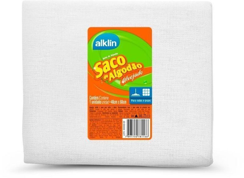Saco Para Limpeza de Algodão Schwanke Alvejado Branco 40x60cm
