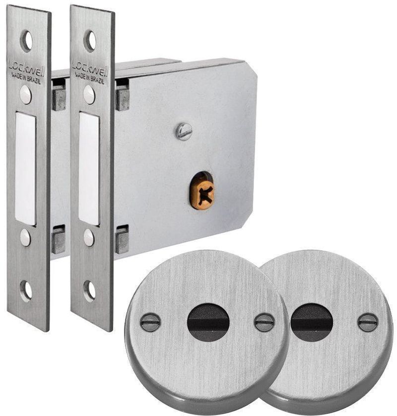 Fechadura Completo Supertrava Quadrichave Lockwell Dose Dupla Inox Escovado 40mm