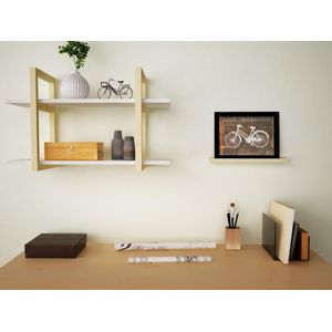 Prateleira Decorativa Reta Muve MDF Branca e Natural 60x20cm