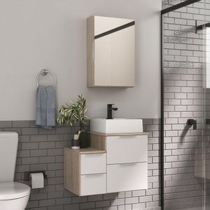 Conjunto Gabinete Banheiro Nivus 60 (gabinete+espelheira+cuba) Madeirado Branco