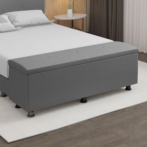 Baú Sapateira Estofada Casal King Size 195 Cm Terra Corino Skybox Cinza