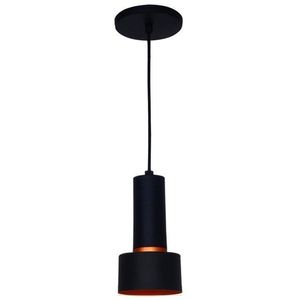 Pendente 1 Lâmpada Sobrepor Roma Cilindro Até 15W Alumínio Attena 3133 Pt/Cb Preto/Cobre Bivolt