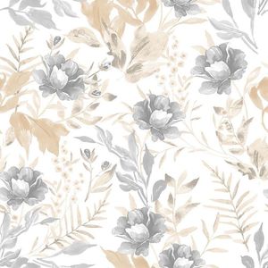 Papel de Parede Bobinex 6924 Floral Aquarela Cinza e Bege