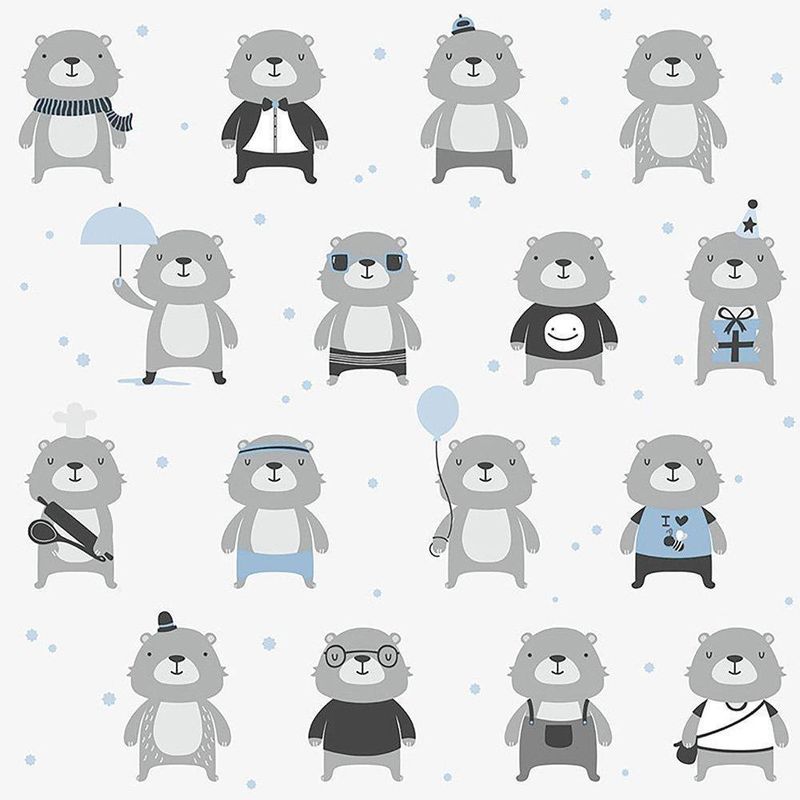 Papel-de-Parede-Bobinex-7437-Urso-O-Personagem-Cinza-e-Azul