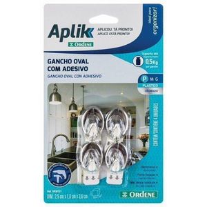 Gancho Ordene Aplik Plástico Com Adesivo Or30121 P 4 Peças Cromado