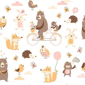 Papel de Parede Bobinex 7423 Urso Bike Rosa e Bege