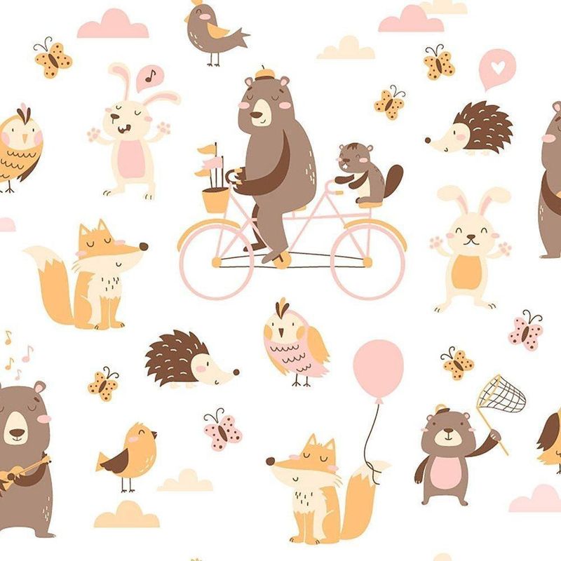 Papel-de-Parede-Bobinex-7423-Urso-Bike-Rosa-e-Bege