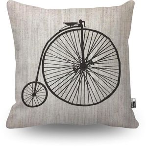 Almofada Silkscreen Linho Misto Bicicleta Retro Decortec 44x44cm