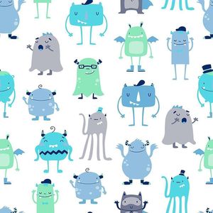 Papel de Parede Bobinex 7428 Monstrinhos Verde e Azul