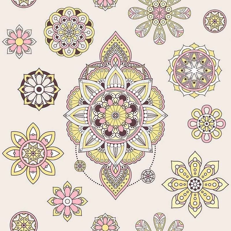 Papel-de-Parede-Bobinex-7451-Mandala-Cinza-e-Rosa