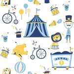 Papel-de-Parede-Bobinex-7434-Circo-Vetor-Azul-e-Amarelo