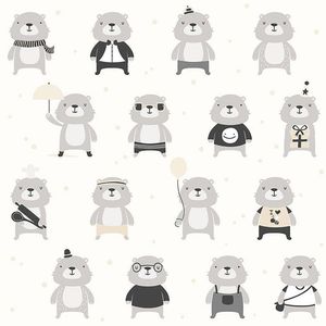Papel de Parede Bobinex 7436 Urso O Personagem Cinza e Preto