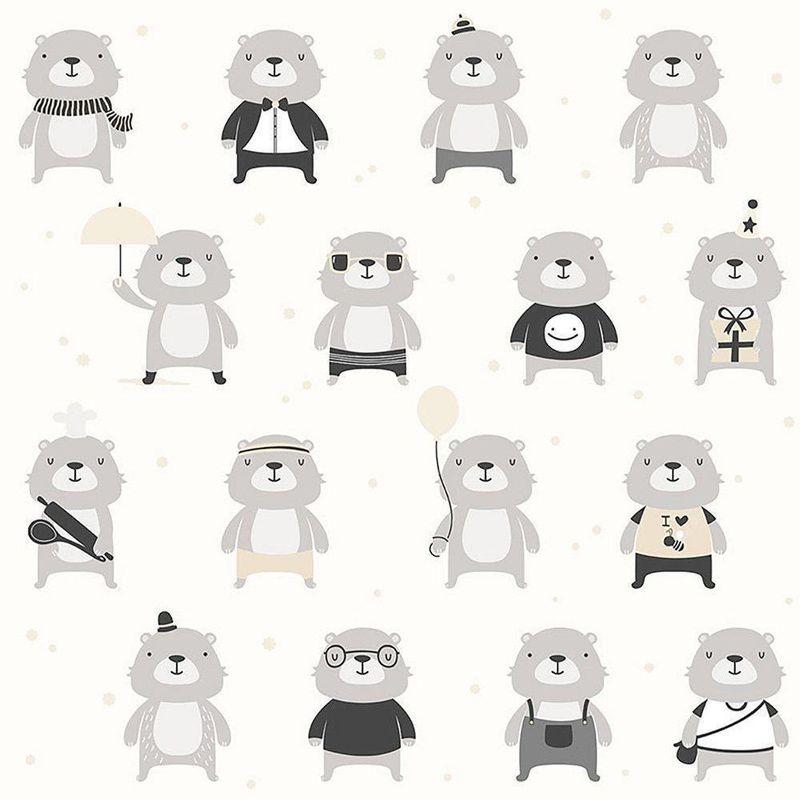 Papel-de-Parede-Bobinex-7436-Urso-O-Personagem-Cinza-e-Preto