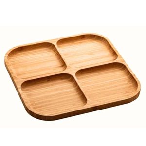 Petisqueira Quadrada Com 4 Divisórias Bambu 24,5cm Bandeja