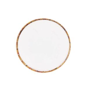 Jogo 6 Pratos Sobremesa 22cm Borda De Bambu Melamina Branco