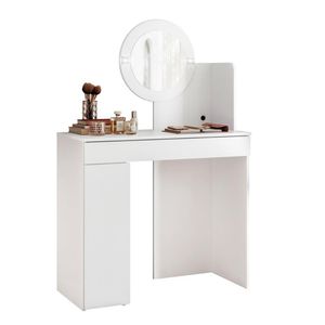 Penteadeira Camarim Aurea Com 1 Gaveta 1 Porta Espelho E Led Branco