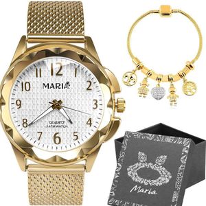 Relogio Feminino Dourado Aço Prova Dagua + Caixa + Pulseira
