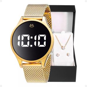 Relogio Feminino Dourado Digital + Colar + Caixa Ajustavel