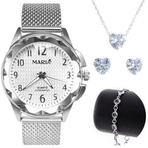 Relogio Feminino Prova Dagua Aço + Pulseira + Colar Brinco