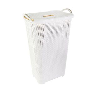 Cesto Roupa Suja Rattan Com Tampa Basculada E Alças Laterais Cor Branco