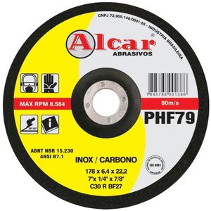 Disco de Desbaste Alcar 115x6.4x22.2mm PHF-49 INOX