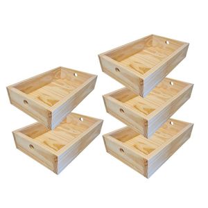 Kit 5 Caixas De Madeira G 9a X 25l X 40c Em Pinus Natural