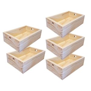 Kit 5 Caixas De Madeira P 9a X 20l X 30c Em Pinus Natural