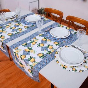 Caminho De Mesa Tropical Estampado 2 Peças 1,25m X 43cm Microfibra Limão