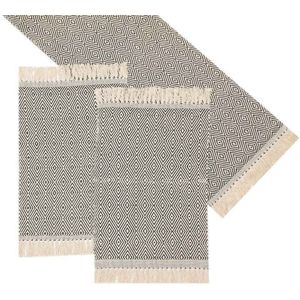 Trilho de Mesa Retangular Diamante Artesanal Teares Preto 47x140cm