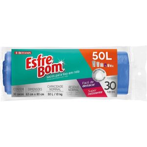 Saco Para Lixo Esfrebom Bettanin em Rolo Fundo Reforçado Super Resistente 50L Pacote com 30 Sacos